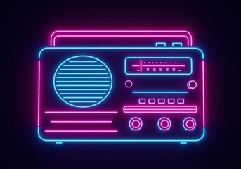 Neon radio in blue and pink isolated on Black background