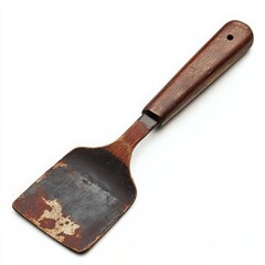Old wooden spatula isolated on white background
