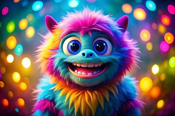 Cute Smiling Monster with Bokeh Background - Fantasy Creature Stock Photo