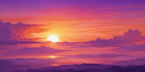 Obraz premium Fiery orange and purple watercolor sunset, abstract texture , purple, sky, peaceful
