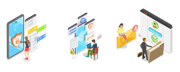 3D Isometric Flat  Illustration of Web Security, Protect Your Online Data