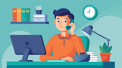 Person working at a desk in a modern home office, engaging in a phone conversation while surrounded by plants and books in a bright and inviting workspace