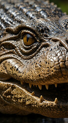 Obraz premium Nile Crocodile with Intense Eyes and Rugged Skin