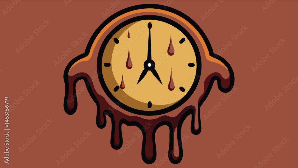 Aufkleber Creative melting clock illustration representing the passage of time with dripping design features against a solid background