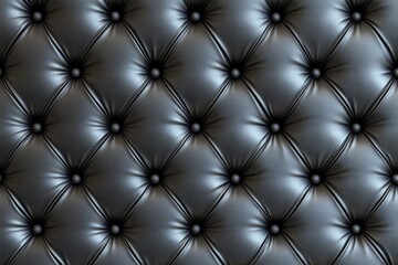 Fototapeta premium Dark gray leather upholstery with diamond-pattern tufting and round buttons Close-up view of the luxurious, high-quality material