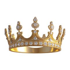 Luxury 3D gold crown icon minimal shape isolated on transparent background