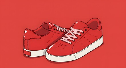 Red Canvas Sneakers Illustration - Casual Footwear on Gradient Background