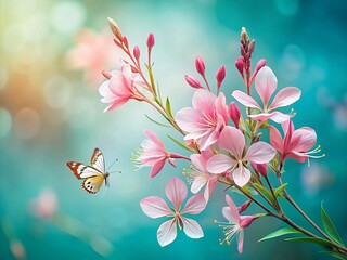Elegant Gaura Flower Cluster: Minimalist Butterfly Tones, High-Resolution Stock Photo