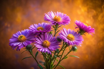 Fototapeta premium Elegant New England Aster Cluster: Minimalist Fall Floral Photography