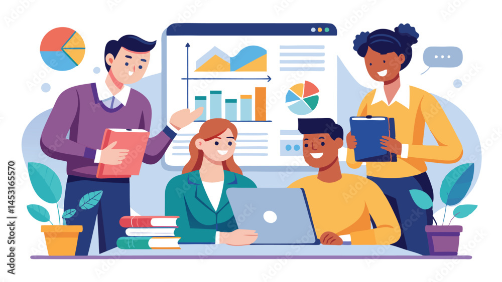 Leinwandbilder Working together on data analysis in a modern office environment with diverse team members engaged in discussion and collaboration