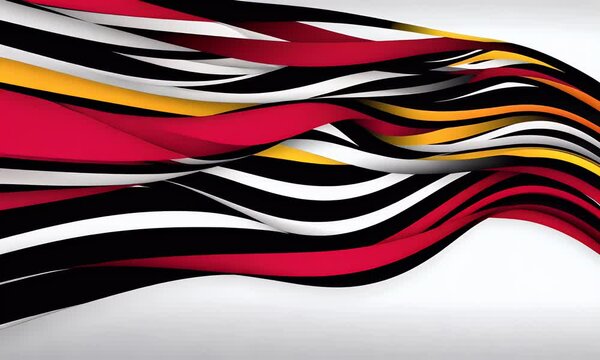 Dynamic Waves of Red, Black, and Yellow Flowing Across a White Background Video Animation