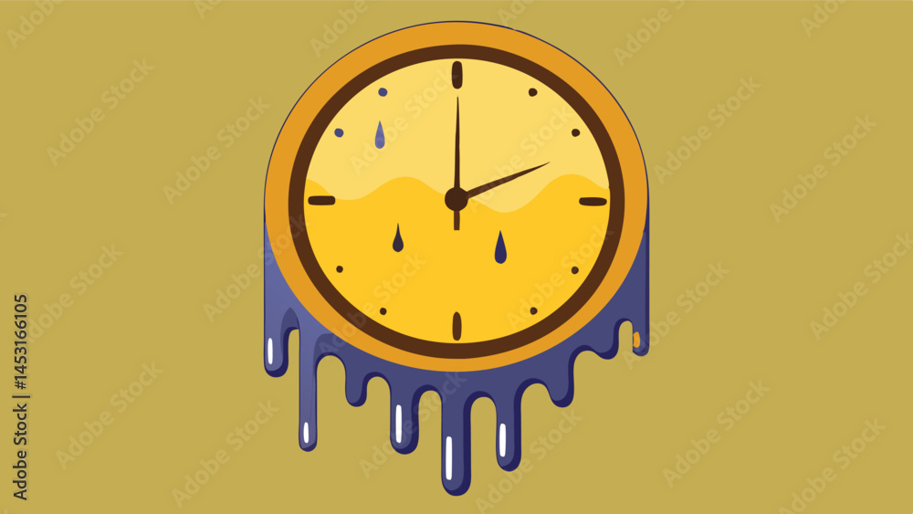 Poster Creative melting clock illustration representing the passage of time with dripping design features against a solid background