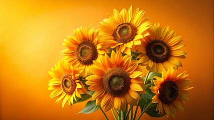 Obraz premium Elegant Sunflowers: Minimalist Vibrant Yellow Flower Cluster Stock Photo