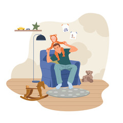 Boy having fun with his father in the children's room.