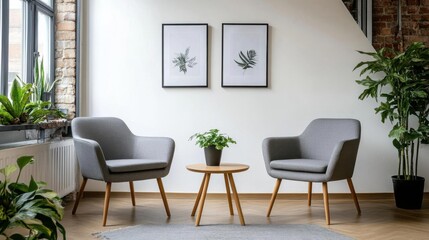 Gray Chairs and Indoor Plants Create a Cozy Home Interior with Natural Light