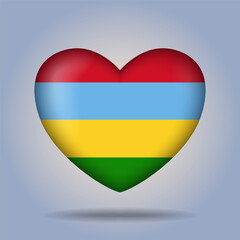 Mauritius flag heart button Isolated on color gradient background. Exclusive Icon flag