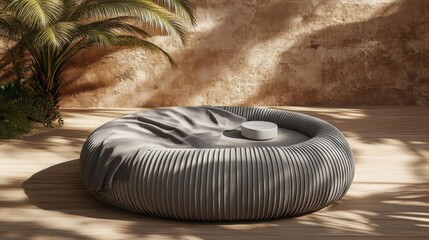 round sofa in The Sunlight with a Blanket and Round object for Rest
