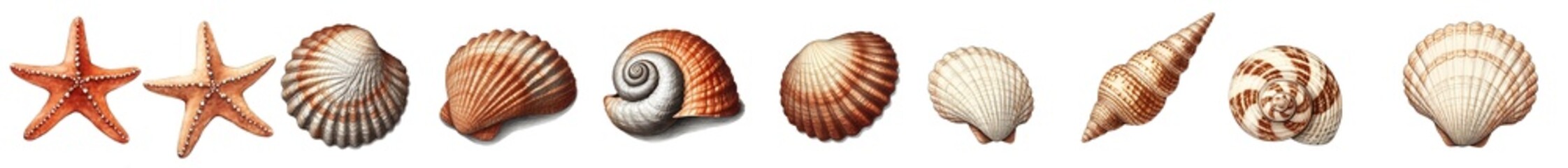 set of shell watercolor clipart, realistic style