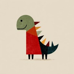 Cute dinosaur in a minimalist retro style with simple lines and soft colors.