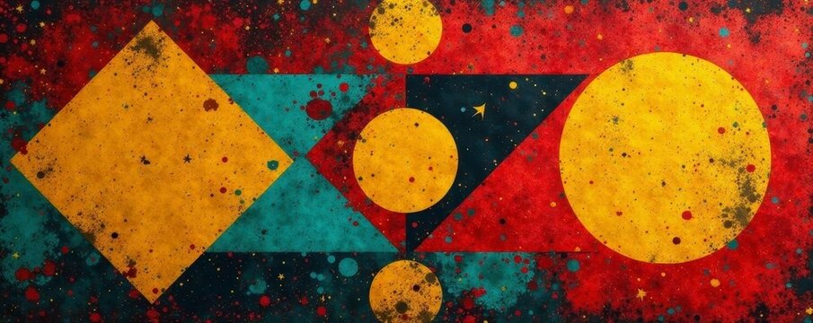 Bold geometric shapes, African inspired, distressed grunge effect, craft, african