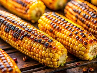Grilled Corn Macro Photography: Close-up of Sweetcorn Kernels on BBQ Grill