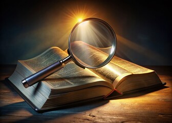Holy Bible Study: Close Examination of Scripture with Magnifying Glass - 3D Illustration
