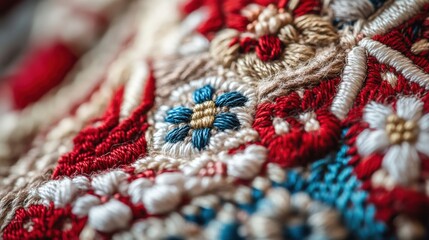 Close-up of intricate embroidered textile design.