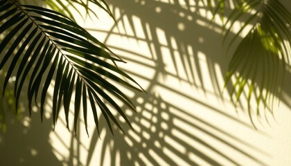 Elegant palm frond silhouette casting exotic shadows on a light backdrop