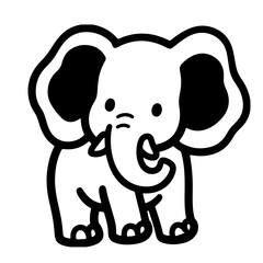 Cute cartoon elephant, black and white vector illustration. Simple design, perfect for kids.