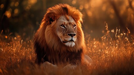 Obraz premium Majestic African Lion at Golden Hour
