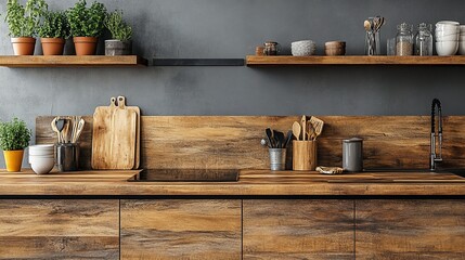 Rustic Elegance: Close-Up View of a Warm and Inviting Wood Kitchen Decor