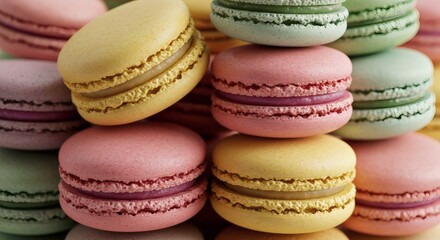 Fototapeta premium Colorful French macarons stacked close-up