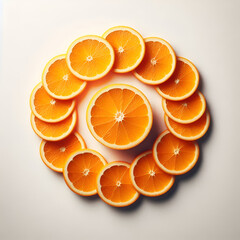 Fresh Orange Slices in Circular Pattern on White Background