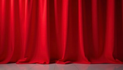 Modern scarlet curtain, minimalist folds, clean lines , red, background, elegant