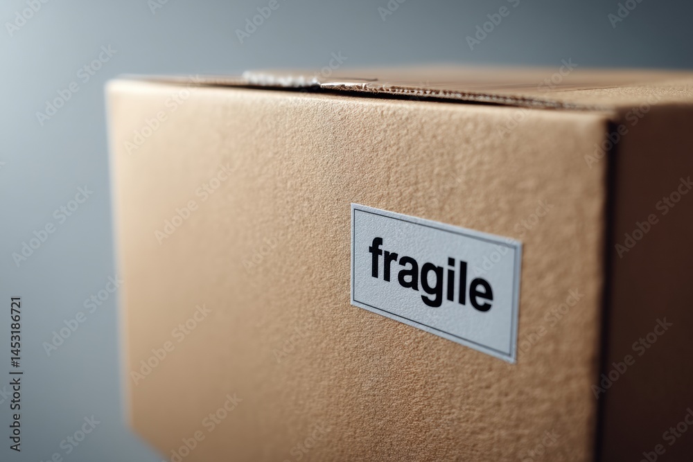 Poster Cardboard Box Marked Fragile on a Clean Background Indicating Careful Handling and Shipping Needs Generative AI