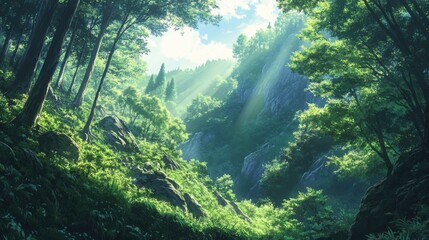 Fototapeta premium Breathtaking sunrise over lush rainforest remote costa rica nature photography serene landscape aerial view tranquility 