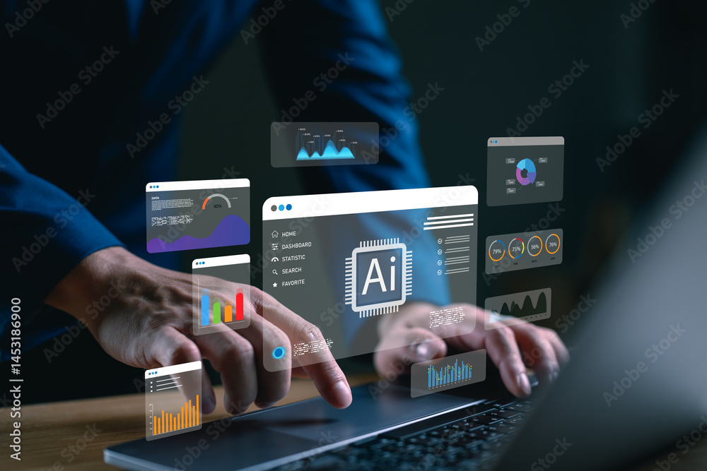 Aufkleber businessman using laptop with ai data analytics dashboard interface. concept artificial intelligence
