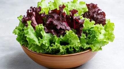 Fresh variety of lettuce served in a wooden bowl ready for a healthy meal or salad preparation