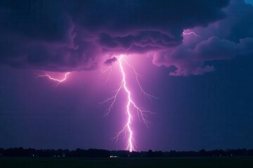 Massive lightning bolt illuminates a chaotic, dark sky, heavy with storm clouds , dark clouds, clouds, dark