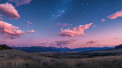 Fototapeta premium Milky Way panoramic view in the night sky , fantasy image of galaxy at night over the lake and mountain 