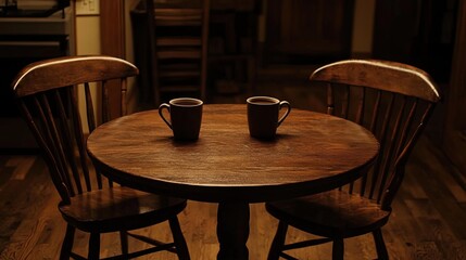 Cozy Tea for Two with Wooden Table.