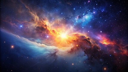 Naklejka premium Minimalist Cosmic Nebula: Glowing Stars and Deep Space Wonders