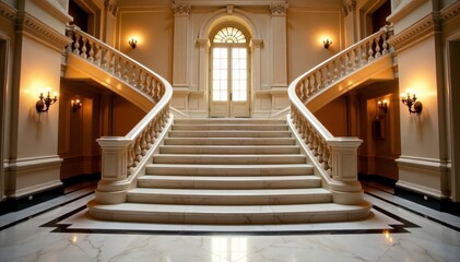 Fototapeta premium Grand marble staircase, Utah State Capitol building interior, up, vertical