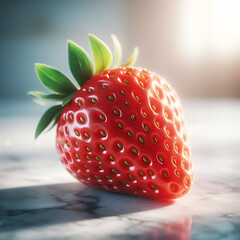 Fresh Strawberry Close-Up on Marble Surface with Morning Light