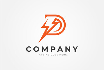 Letter D Electric Logo, letter D and lightning bolt combination, tunder bolt design logo template Element, vector illustration