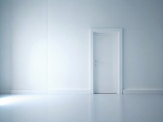 Minimalist White Room Interior: Clean, Simple, Bright White Walls and Door Stock Photo