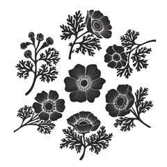 Silhouette Flower Illustration Art Stylish Floral Silhouettes for Art & Design Projects