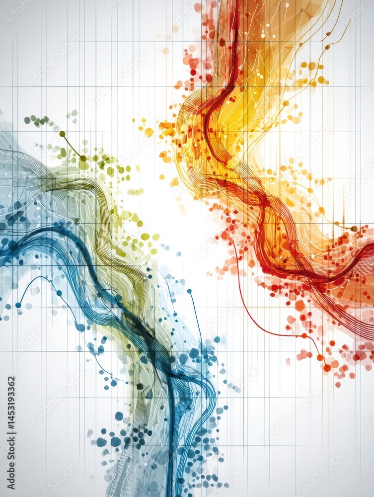 Poster Abstract Representation of Two Opposing Economies Illustrated Through Dynamic Graphic Elements Generative AI