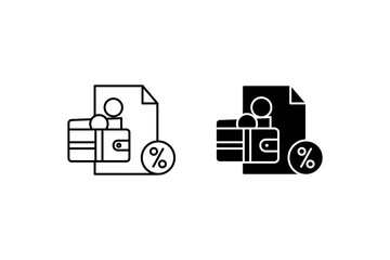 Taxation icon with document, wallet & percentage sign for finance & taxrelated designs, presentations, websites, and educational material.