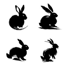 black ink brush stroke rabbit vector